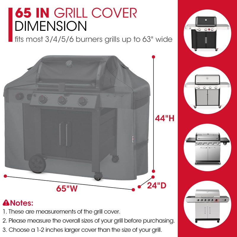 Unicook 65 Inch Grill Cover for Outdoor Grill, Heavy Duty Waterproof BBQ Cover, Fade Resistant Gas Barbecue Protector, Compatible with Weber, Char-Broil, Nexgrill BBQs up to 63" Wide, Gray - Image 2